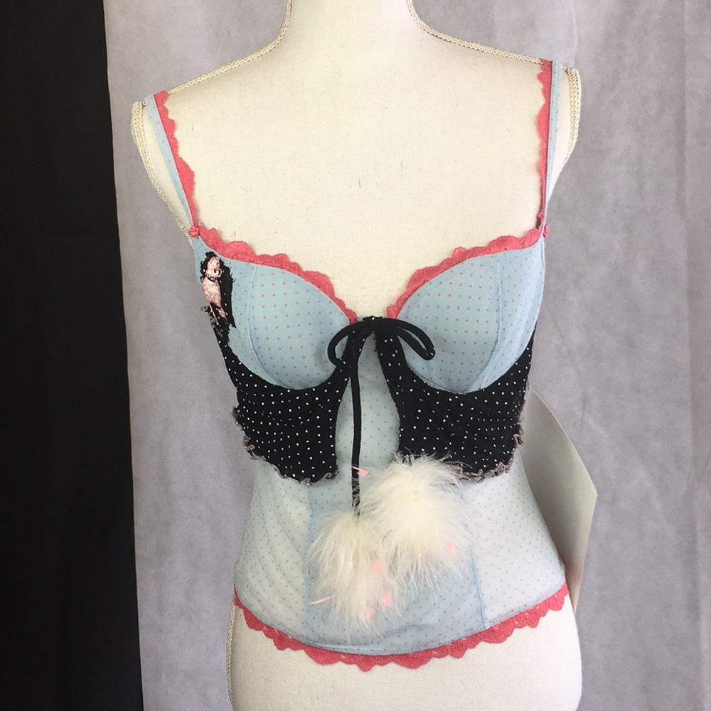 One of a kind pink and blue polka dot poodle top